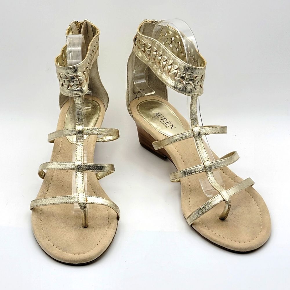Lauren Ralph Lauren Gold Gladiator Sandals with Braided Ankle